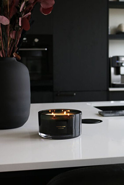 CHANZA HOME Büyük Boy Mum Siyah Cam Kasede Powder Pleasure Pudra Kokulu Mum 4...
