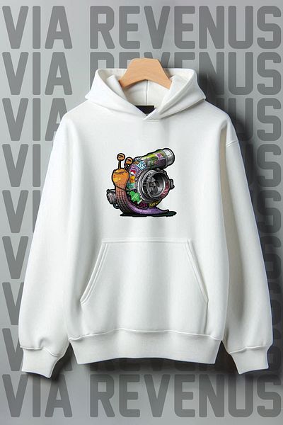 Vordevia Turbo Snail Printed Kangaroo Pocket 3 Thread Raster Wide Fit Hooded Sweatshirt