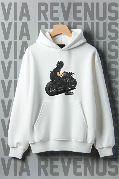 Vordevia Biker Pattern - Hanorac cu glugă, cu tăiere largă, raster cu 3 fire