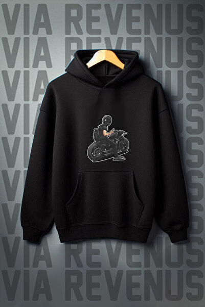 Vordevia Biker Pattern - Hanorac cu glugă, cu tăiere largă, raster cu 3 fire