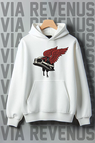 Vordevia Світшот з капюшоном і кишенями на грудях з принтом мотоцикліста - 3 ...