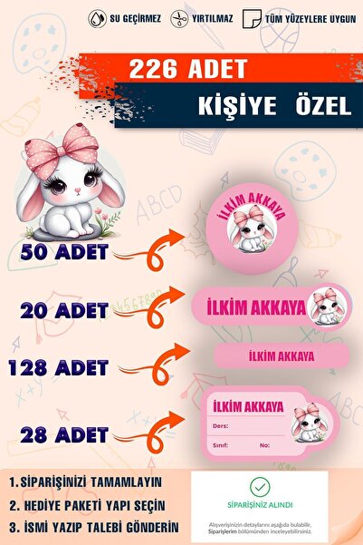 Parti Tasarla Sevimli - Tavşan-Okul-kreş-kalem-suluk-defter-etiket-sticker 22...