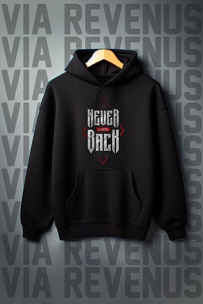 Vordevia Black Kangaroo Pocket Printed - 3 Thread Ribbed Wide Fit Hooded Sweatshirt