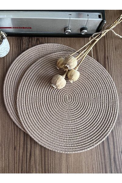 KARNAVAL HOME Volonte Milk Coffee Jute American Serving 2-Piece Knitted Straw Plate