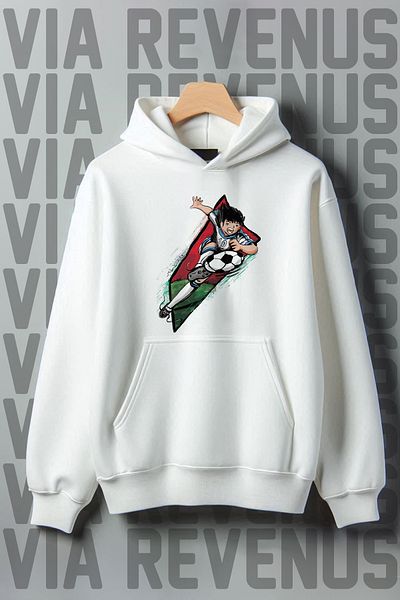Vordevia White Hooded Tsubasa Printed Wide Fit Sweatshirt - 3 Thread Raster