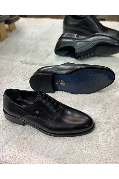Parlak Siyah Bağcıklı Hakiki Deri Klasik Kundura