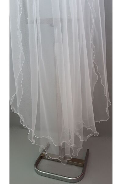 Suzanna Moda Kenarı Misina ile Kıvrılmış Beyaz Sade Hayal Tül 1mt 50cm Boy Çift Kat Duvak Suzanna Moda