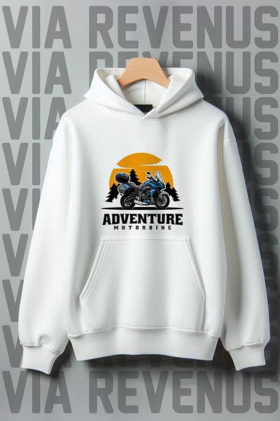 Vordevia White Hooded Biker Printed Wide Fit Sweatshirt - 3 Thread Raster