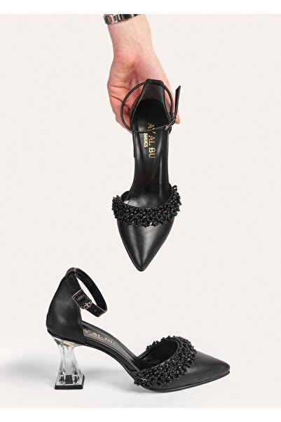 Ayalbuzenne Kadın Siyah Cilt Inci Boncuk Detaylı Abiye Ayakkabı