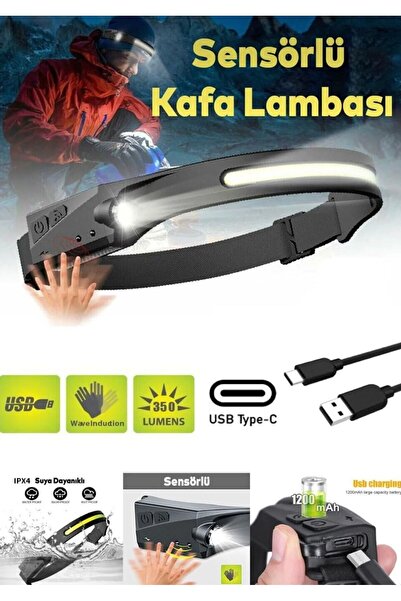 EMİN ENSAR HOME Sensörlü Kafa Lambası Ledli Şarjlı Pilli Kamp Kafa Feneri El ...
