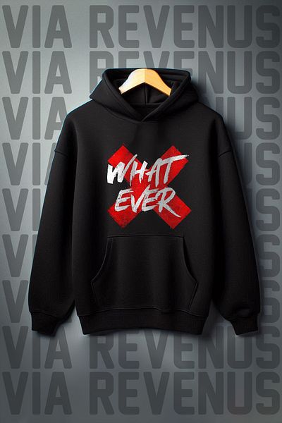 Vordevia Black Kangaroo Pocket Printed - 3 Thread Wide Fit Hooded Sweatshirt