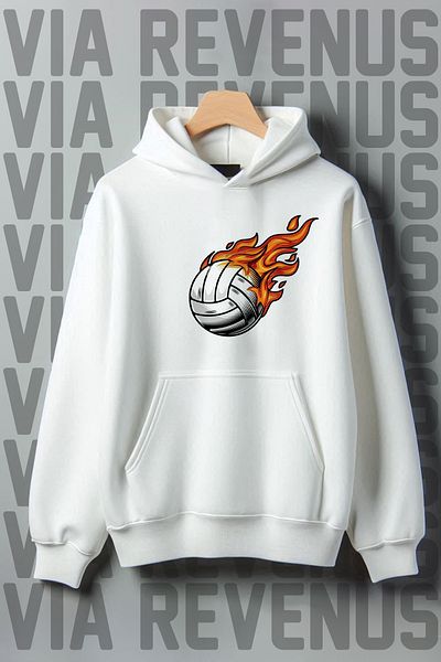 Vordevia Volleyball Printed - 3 Thread Kangaroo Pocket, Wide Fit Hooded Sweatshirt