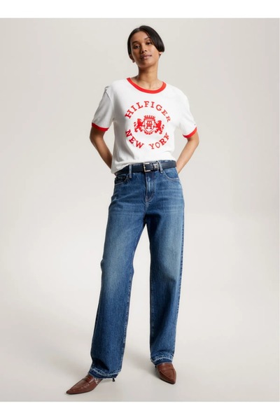 Tommy Hilfiger Varsity Floklu Logolu Tişört
