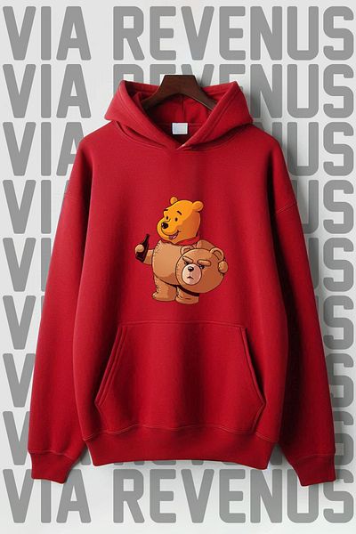 Vordevia Суитшърт с качулка и щампа Winnie, 3 нишки и широк модел - с джоб тип кенгуру