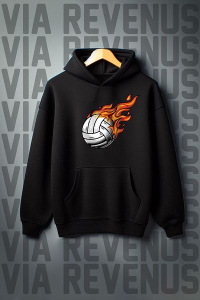 Vordevia Volleyball Printed - 3 Thread Kangaroo Pocket, Wide Fit Hooded Sweatshirt