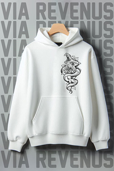 Vordevia Кенгуру с печат на змия, 3-нишко, широка кройка, бяла качулка