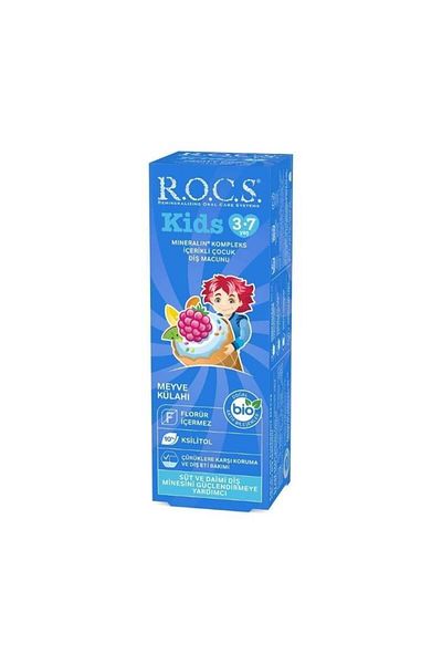 R.O.C.S. معجون أسنان مخروطي فواكه خالي من الفلورايد 35 مل لعمر 3-7 سنوات - Dolunaytcrt1742
