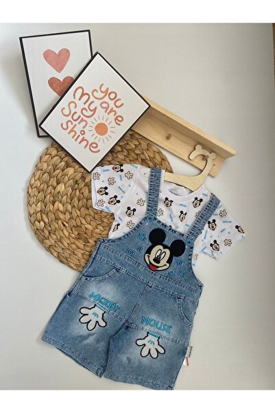 Miraydın Butik Mickey Mouse 2'li Kot Salopet Kız Bebek Takım