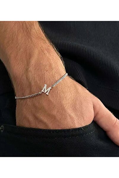 Kuyumcudan Harfli Erkek Bileklik 925 Ayar Gümüş