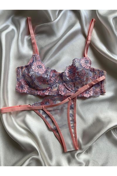 Nashera Set de lenjerie intima pentru sutien cu sârmă, brodat floral, liliac