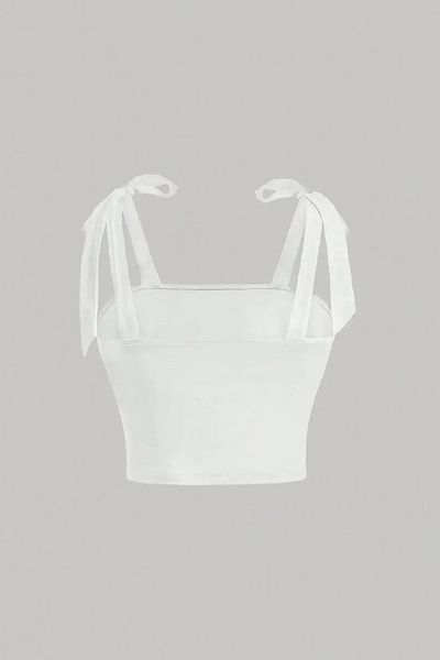 Edela Ecru Crop Blouse - Shoulder Tie, Bow, Thick Strap 5023