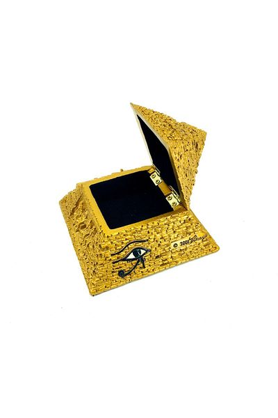 Tüterler Ancient Egypt Pyramid Themed Gold Jewelry Box | Decorative Covered Jewelry Box | Eye of Ra