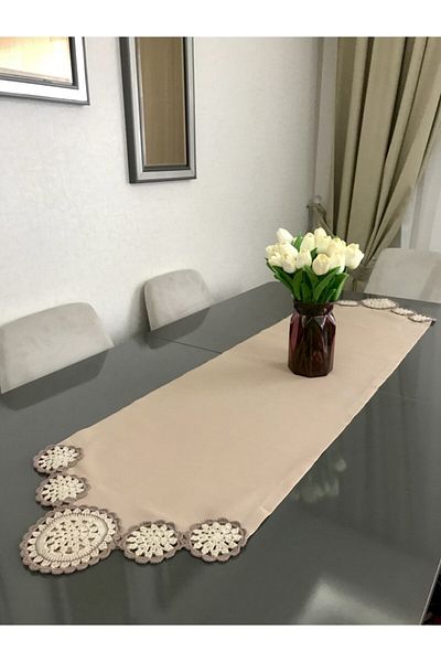 Parla Life Λινό ύφασμα Καφέ Πλεκτό Μοτίβο Runner 40x145