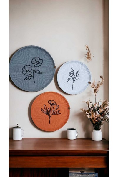 home decors by özlem 3lü Hasır Dekoratif Duvar Tabağı Bohem Duvar Tabağı Afri...