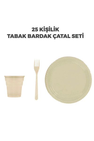 Bkmc Σετ 25 Πλαστικών Πιάτων Κύπελλο Πιρούνι