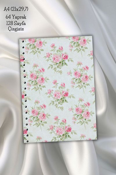 daily notebook دفتر ملاحظات مدرسي غير مبطن بالزهور مقاس A4 - 64 ورقة (21x29,7 سم)