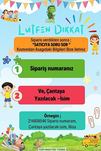 Tosbiş [ İSTEDİĞİNİZ İSMİ YAZIYORUZ ] BEEPBEEP 0-8 Yaş Çocuk Sırt Çantası, Anaokulu-kreş Çantası