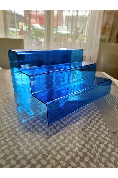 SeHa Design Seha Plexi Acrylic Ladder Shelf 3 mm Transparent Blue (30 cm Width) 3 Tier Stand
