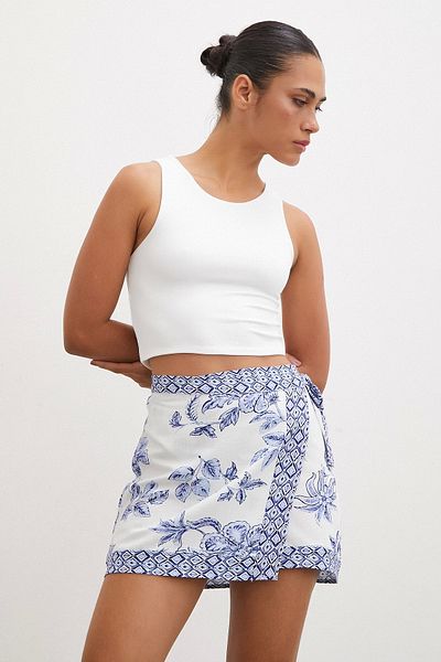 Never more Fusta mini cu model etnic albastru
