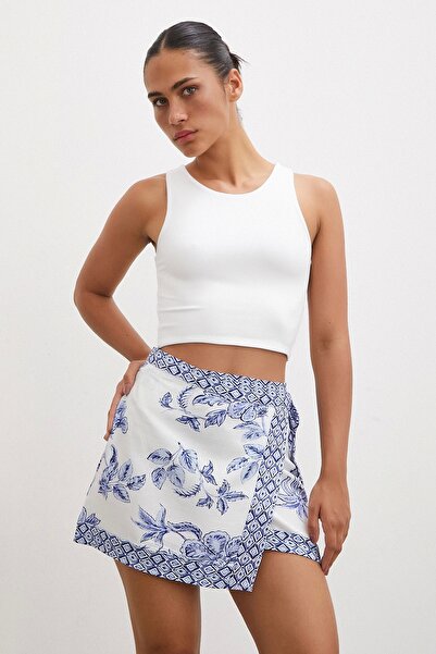 Never more Etnik Desen Mini Etek Mavi