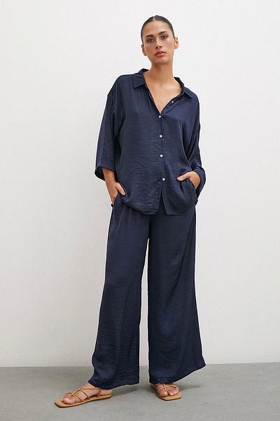 Never more Navy Blue Romantic Draped Shirt