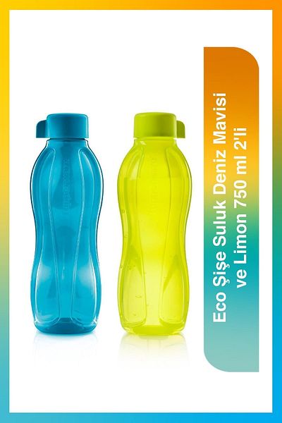 Tupperware زجاجة مياه إيكو بوتل بلون أزرق بحري وليمون 750 مل، قطعتين