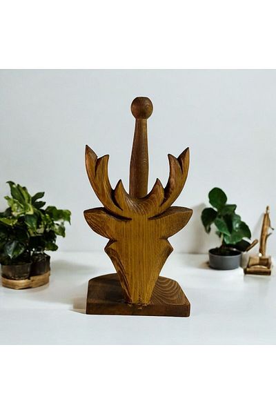 Kütük shop Дизайнерска дървена глава на елен - поставка за салфетки и хартиени кърпи