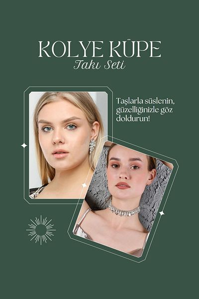 Furtek Aksesuar Women's Braga Model Stone Silver Diamond Jewelry Set Waterway Necklace Earrings Evening Dress Wedding Engagement Henna Promise Set
