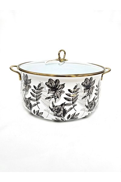 Lifesmile Enamel Pot Black Floral Pattern (30cm)