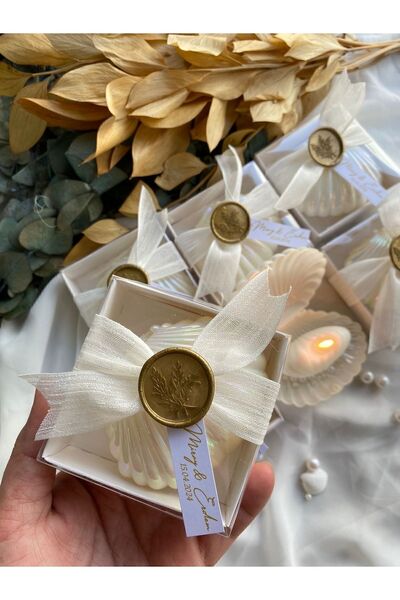 CevDen 50 adet İstiridye Kutu ve Mum Hediyelik Söz Nişan Nikah Düğün Kına Doğ...