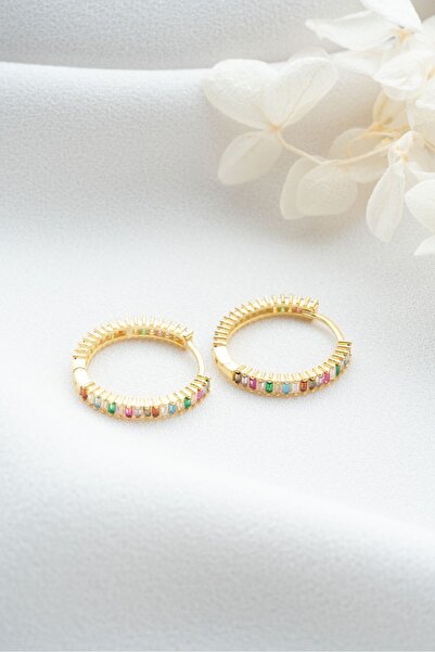 Silvano Jewelry 925 Ayar Gümüş Renkli Taşlı Küçük Boy Halka Küpe