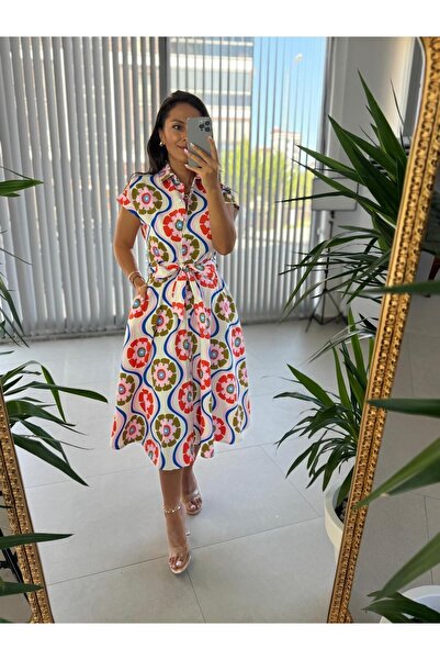 caddstore Ms Оранжева преходна рокля с риза от поплин