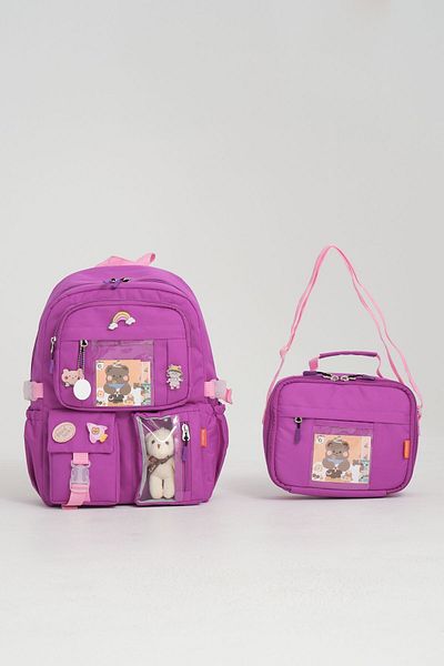 Roxbros Rucsac pentru școală primară și cutie de prânz pentru fete - stil coreean Kawaii cu accesorii și izolare termică