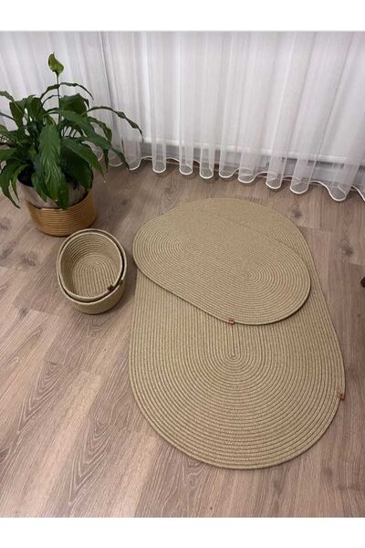 eftlyhome 40x60-80x120 / 2 سجادة حمام و2 سلة من الجوت الأبيض الممزق، طقم حمام...