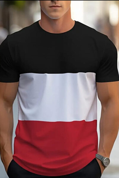 ESSFASIHON Ανδρικό πολύχρωμο μπλουζάκι με κοντό μανίκι με λαιμόκοψη