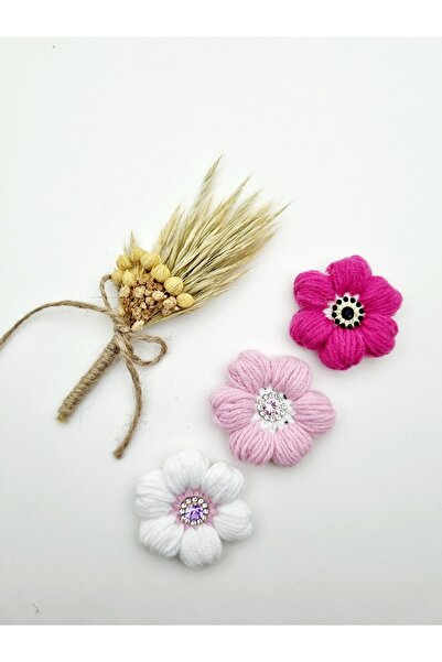 Çağrı Store Daisy Patterned Buckle Hand-Knitted - 3 Pieces Baby Buckle, Sheet...