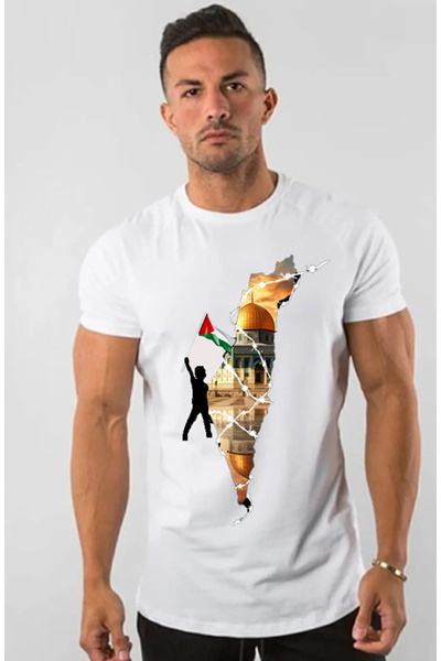 Frisson 100% βαμβακερό μπλουζάκι με στάμπα Παλαιστίνης και Ιερουσαλήμ με κοντ...