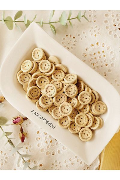 ilmekhobievi Handmade Wooden Button - 20mm Writing, 15Pcs