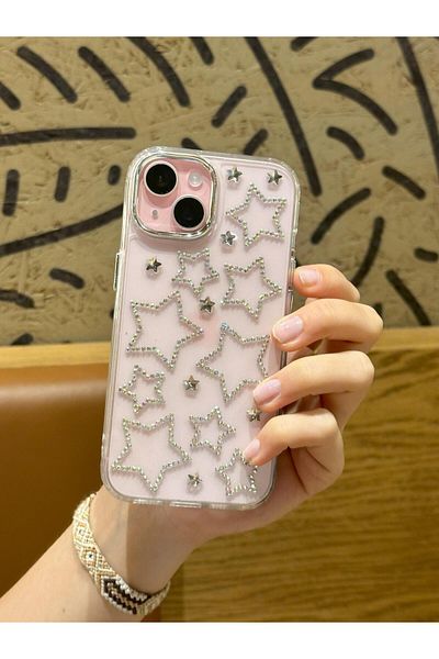 Paladyum Case iPhone 14 Plus Compatible Hologram Starry Transparent Case