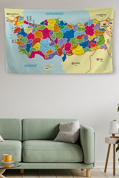 Dropcek eticaret Current Türkiye Map Detailed Quality Canvas Wall Tapestry - 4049